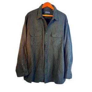 Covington Dark Green Microsuede Long Sleeve Dressy Button Front Shirt Size XL